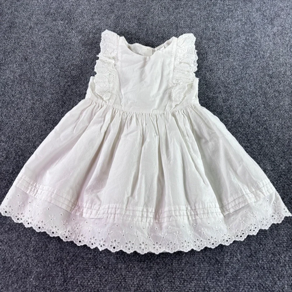 OshKosh B'gosh Eyelet Dress Kids 2T White Ruffle Sleeve Cotton Summer Boho
